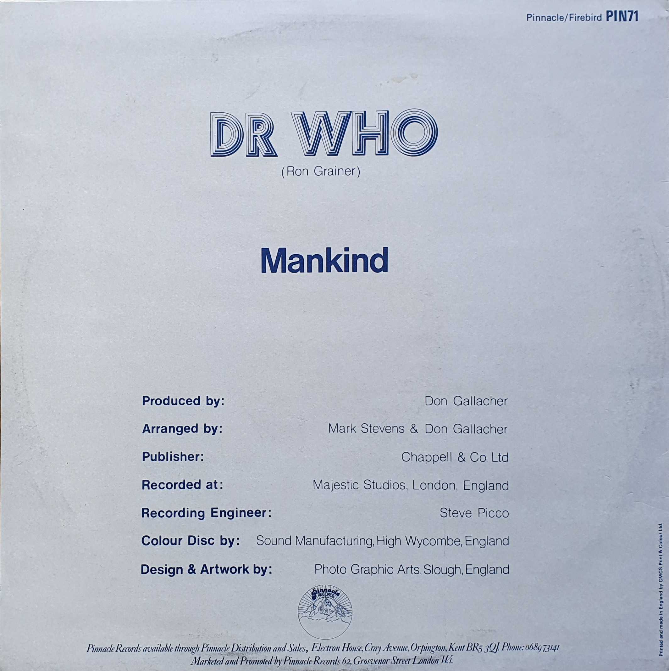 Picture of PIN 71-12 B Doctor Who (Cosmic remix) by artist Ron Grainer / Mark Stevens / Mankind from the BBC records and Tapes library